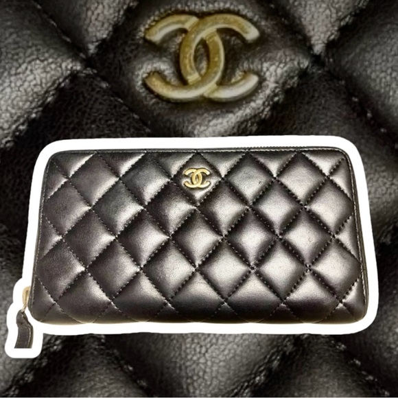 Chanel Matelasse Quilted Lambskin Zip around long Wallet & Box EUC - Picture 1 of 15